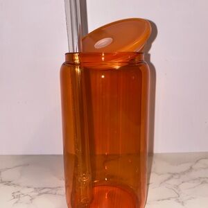 Orange Tumbler with Straw and Lid